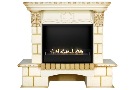 Биокамин в портале Firezo Pierre luxe Шампань слоновая кость с патиной
